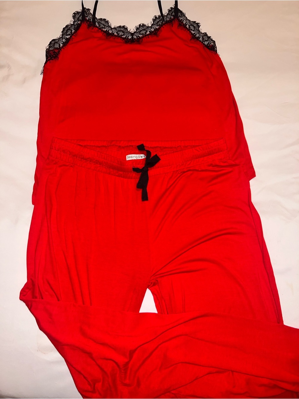 “Seeing Stars” ❤️ Red Lace Trim Pajama Set/Size Large/Cami Top & Drawstring Pant